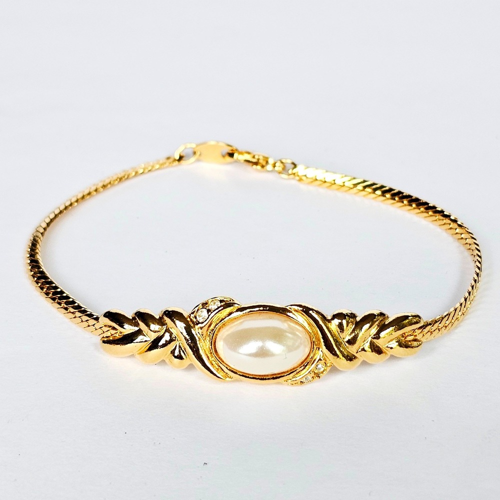 Vtg 90's Pearlessence Collection Bracelet Gold Tone Faux Pearl Coquette Dynasty
